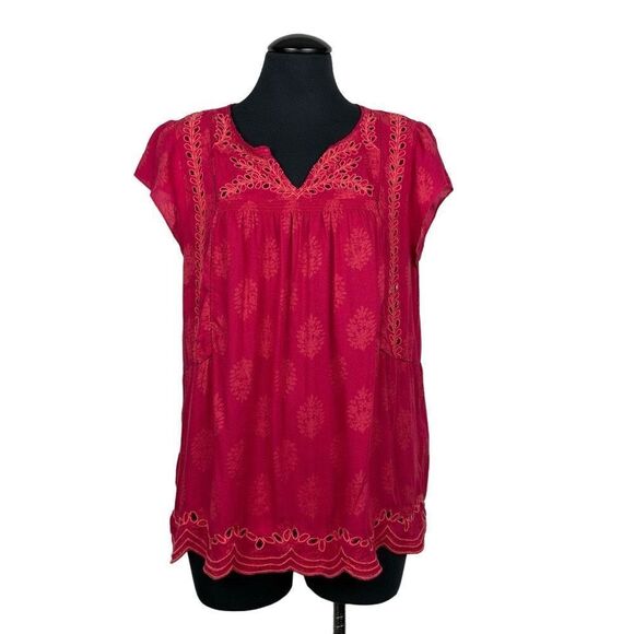 Lucky Brand Pink Eyelet Embroidered Boho Blouse - Women’s M - Picture 1 of 9